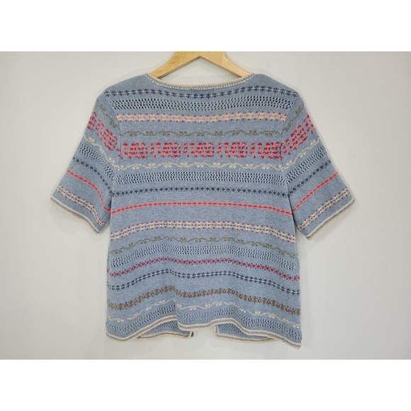 Christopher & Banks Womens Blue Floral Fair Isle Pointelle Cardigan Sweater M - Picture 6 of 8